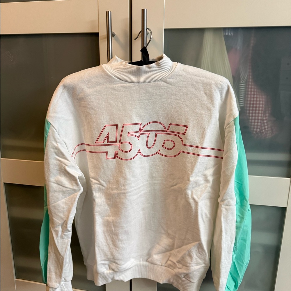 Logo Pullover Crewneck Sweater - White with Mint Sleeves